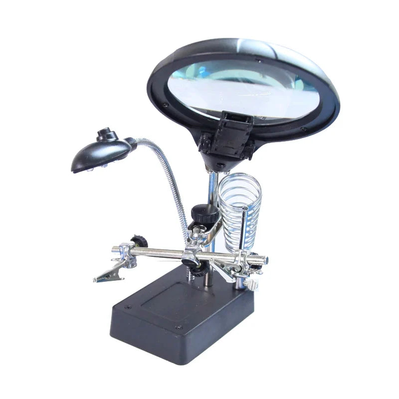 LED Desktop Magnifier with Light – 3 Lens 2.5x–10x Stand