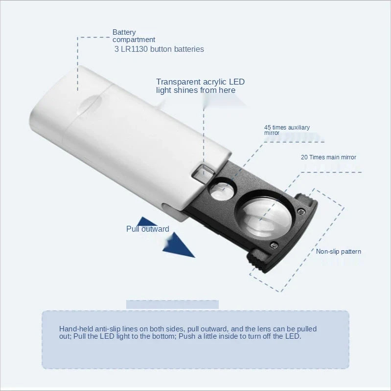 20X 45X Magnifying Glass with LED Light – Jewelry Loupe