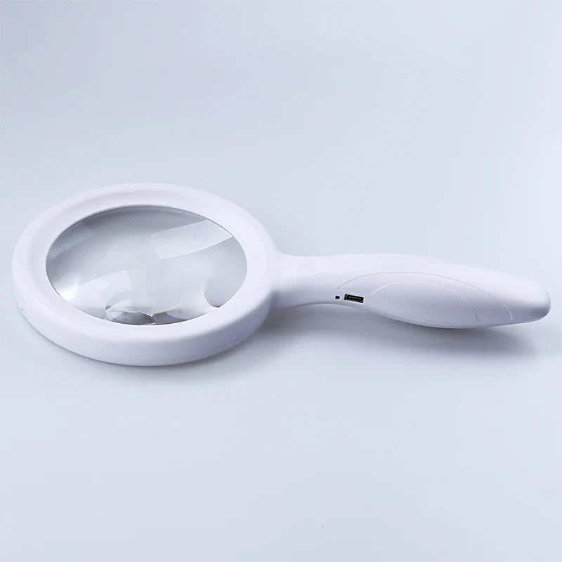 LED Handheld Magnifying Glass USB Rechargeable 2X 13X Ring Light