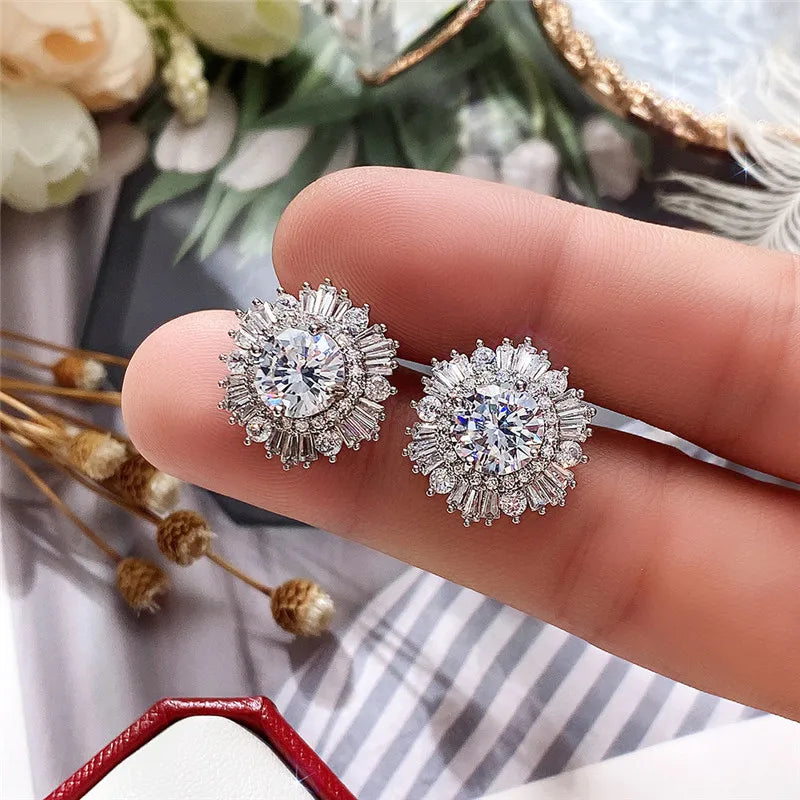 Huitan Flower Stud Earrings – AAA Cubic Zirconia | Women's Jewelry