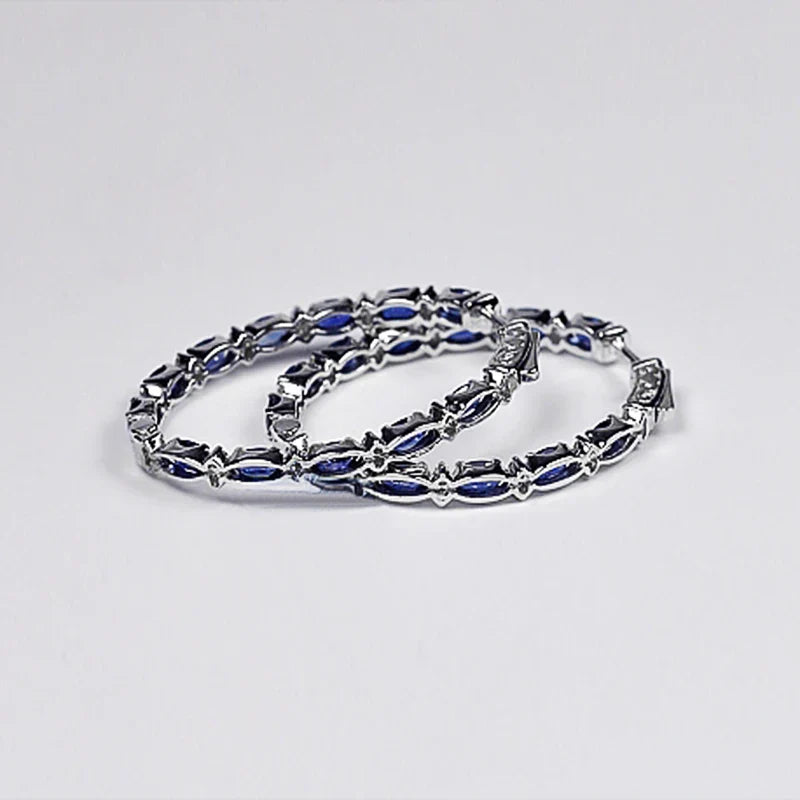 Huitan Blue White Cubic Zirconia Hoop Earrings for Women