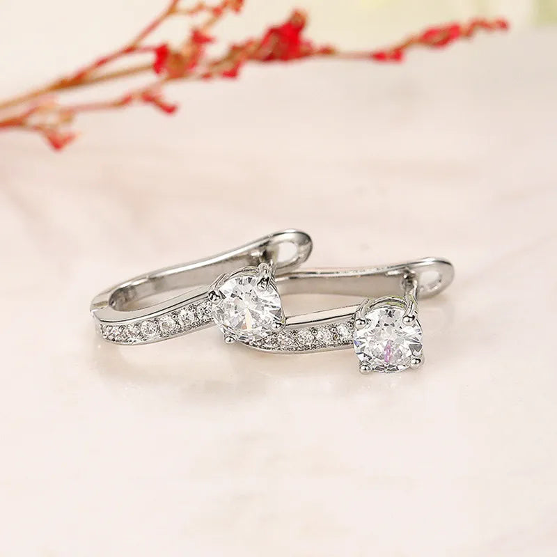 Huitan Crystal Cubic Zirconia U-Hoop Earrings for Women