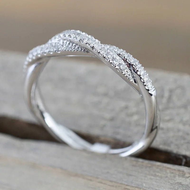 Huitan CZ Crystal Engagement Band Ring for Women | F1258