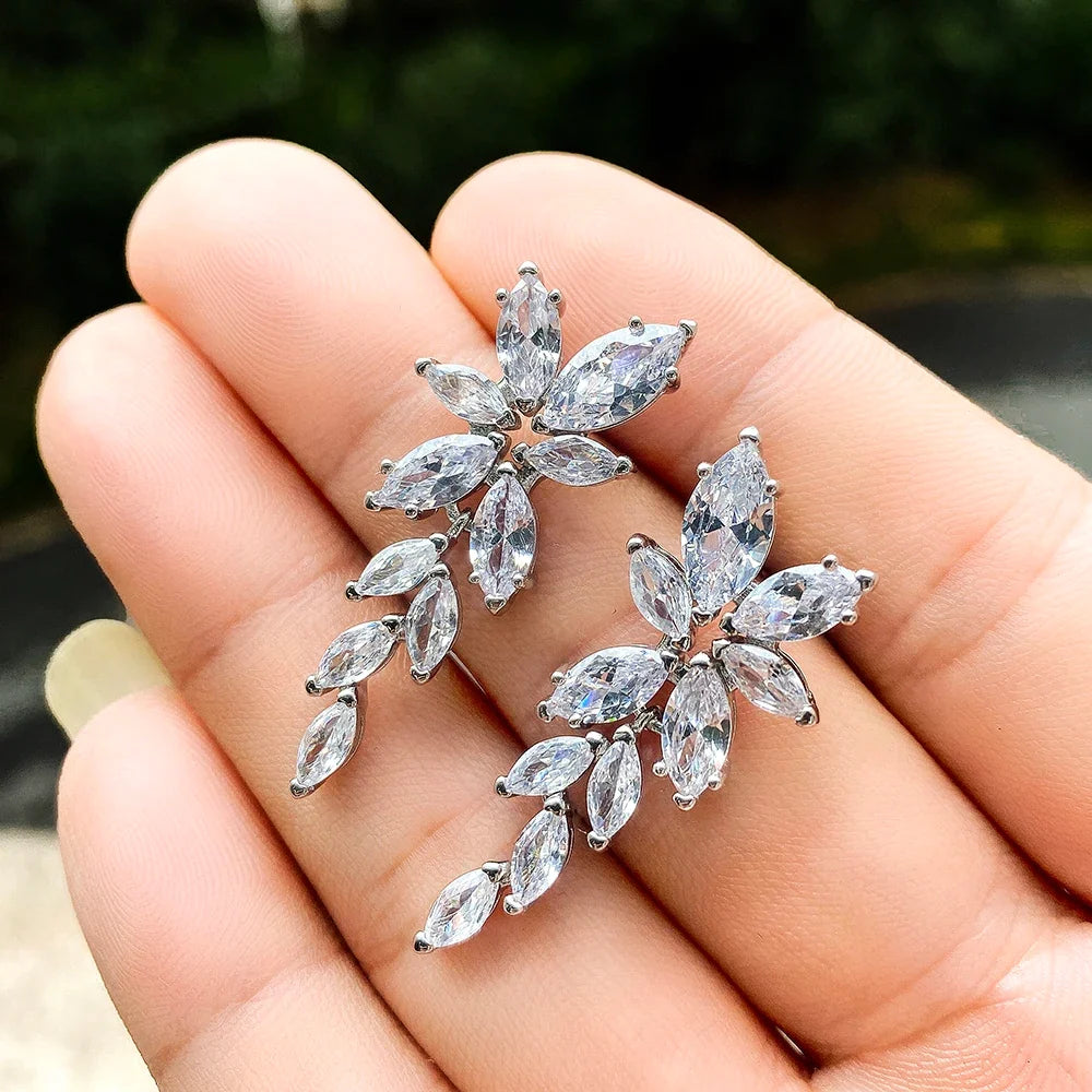 Huitan Marquise CZ Leaf Drop Earrings – Silver Fashion Jewelry