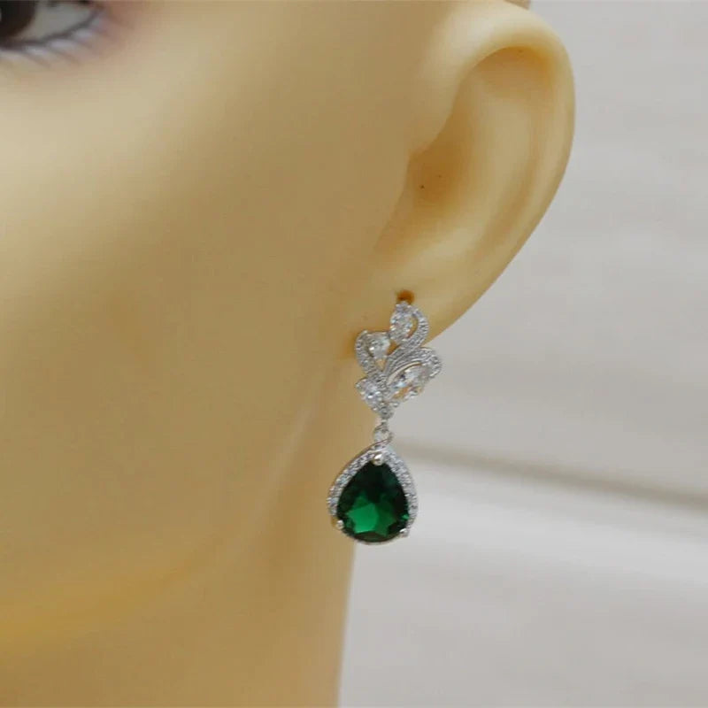 Huitan Green Teardrop CZ Drop Earrings | Women's Fashion Jewelry