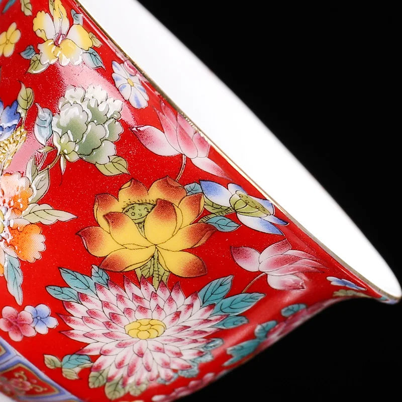 HMLOVE White Porcelain Sancai Gaiwan Enamel Cover Bowl Lid Saucer