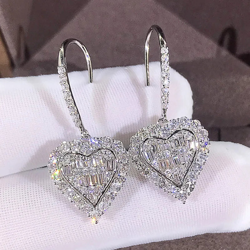 Huitan Heart CZ Drop Earrings | Women's Wedding Jewelry