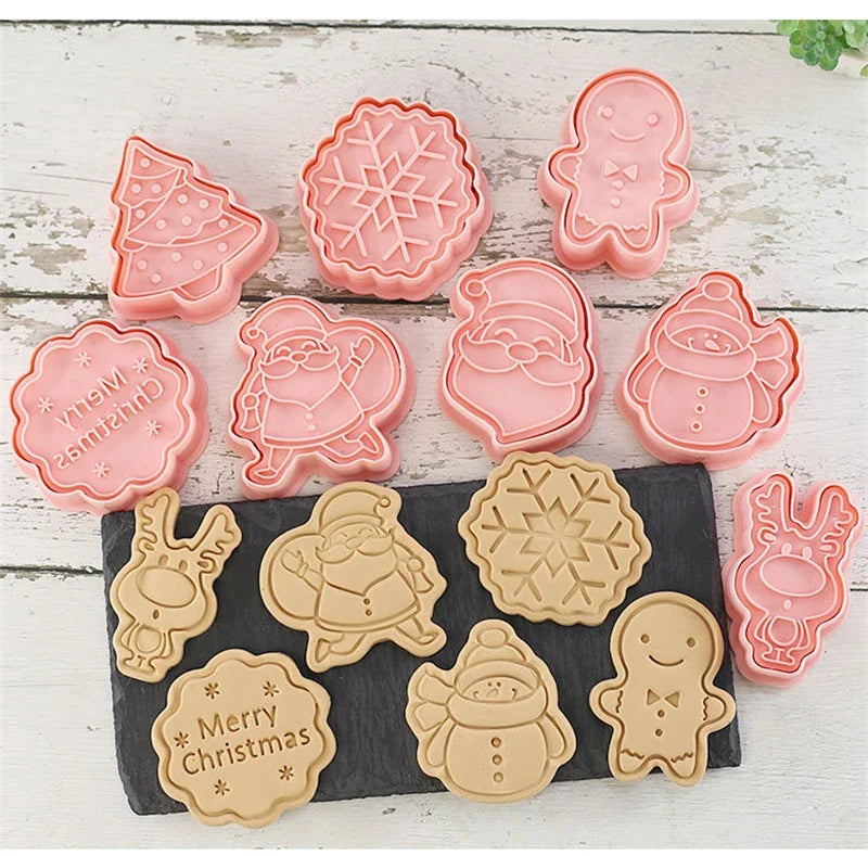 8-Piece Christmas & Halloween Cookie Cutter 3D Stamp Set
