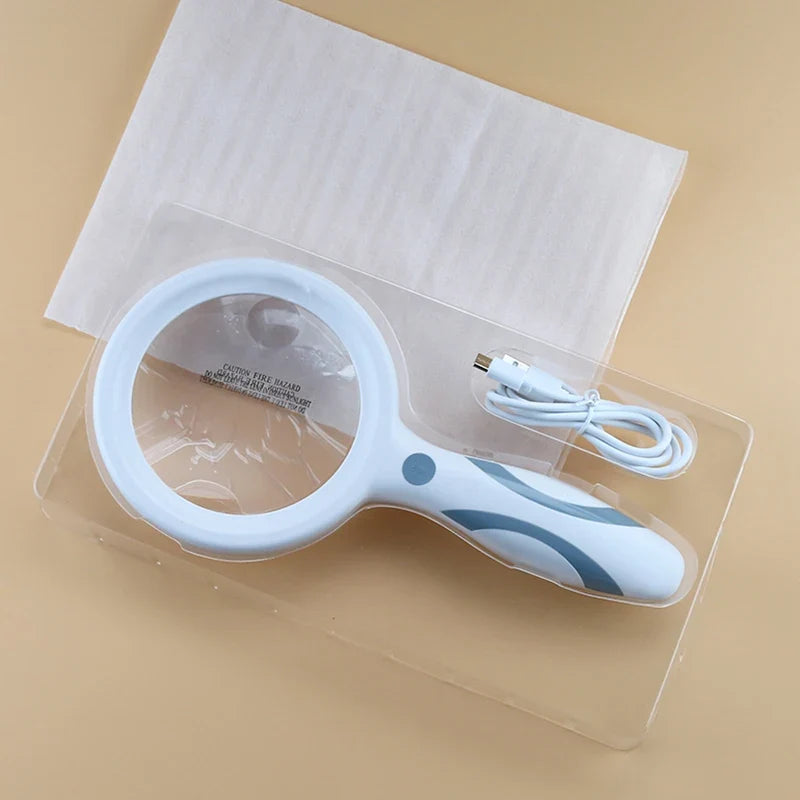 LED Handheld Magnifying Glass USB Rechargeable 2X 13X Ring Light