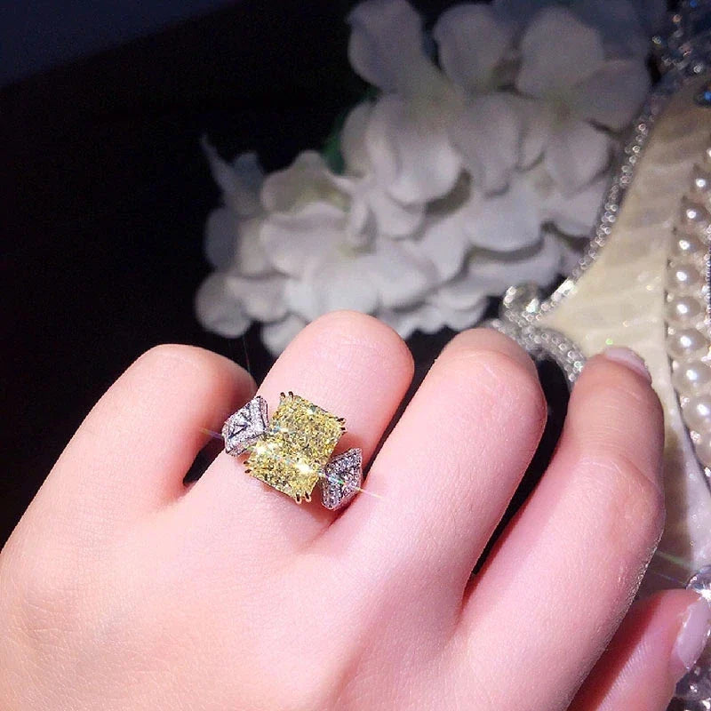 Huitan Yellow Cubic Zirconia Square Ring – Women's Fashion