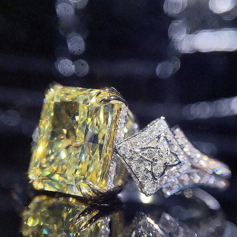 Huitan Yellow Cubic Zirconia Square Ring – Women's Fashion