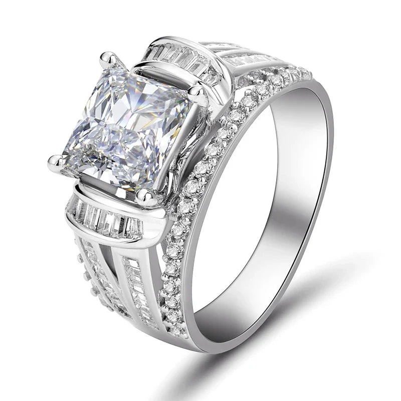 Huitan Princess Cut CZ Ring – Women's Iced Out Wedding Band