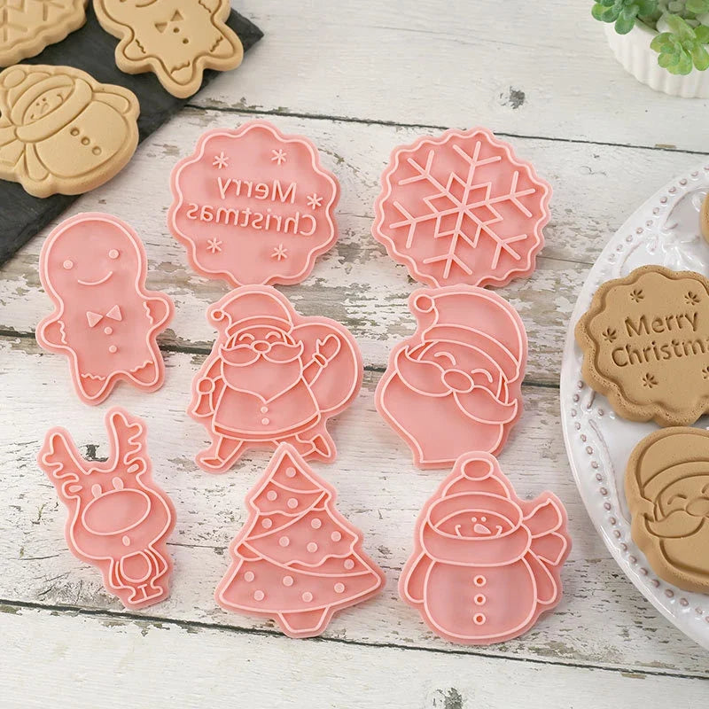 8-Piece Christmas & Halloween Cookie Cutter 3D Stamp Set