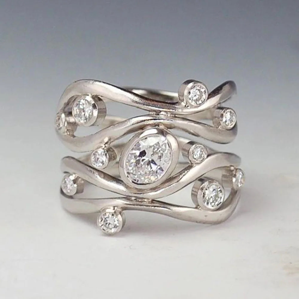 Huitan Geometric CZ Women's Fashion Ring | Silver Brass