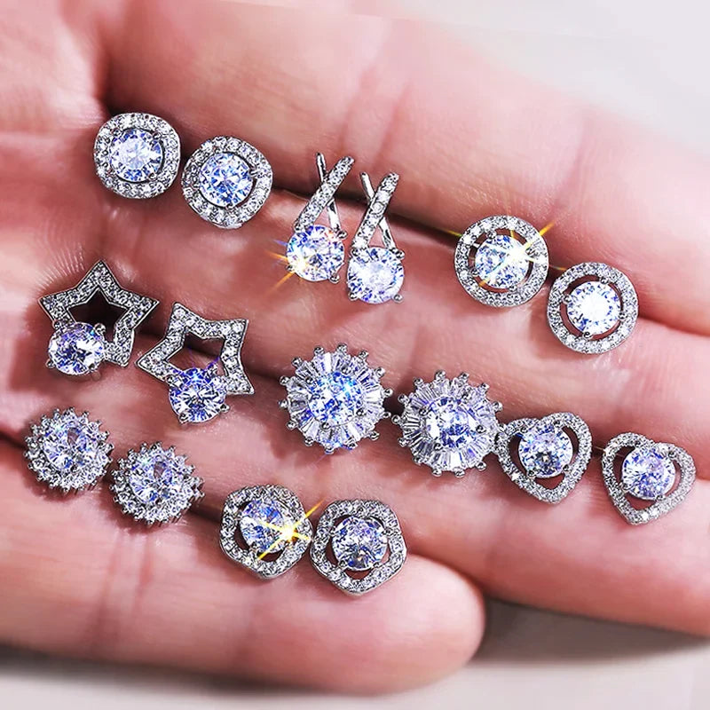 Huitan Cubic Zirconia Stud Earrings – Geometric Fashion Jewelry
