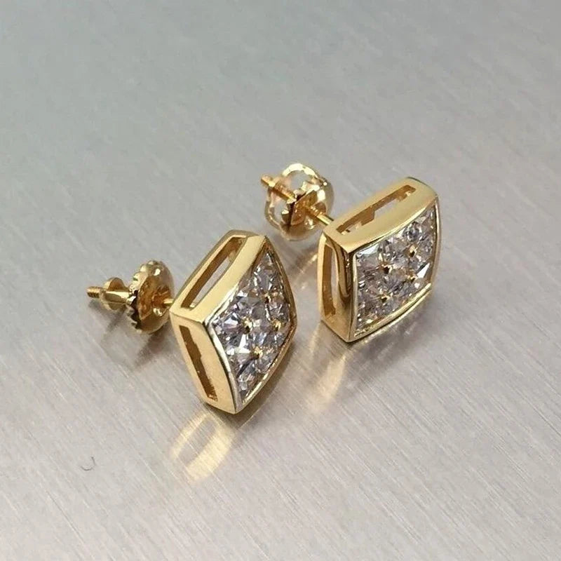 Huitan Gold Square CZ Stud Earrings – Hip Hop Women's Jewelry