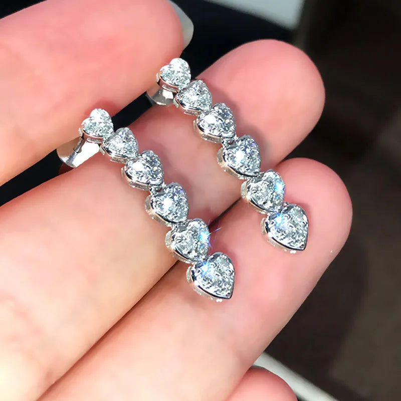 Huitan Heart Drop Earrings | Silver Cubic Zirconia Bridal Jewelry