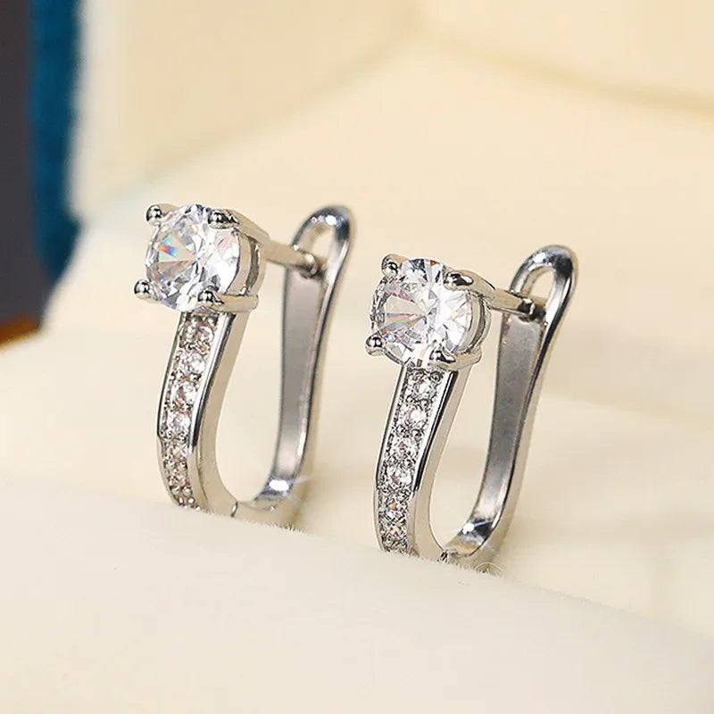 Huitan Crystal Cubic Zirconia U-Hoop Earrings for Women