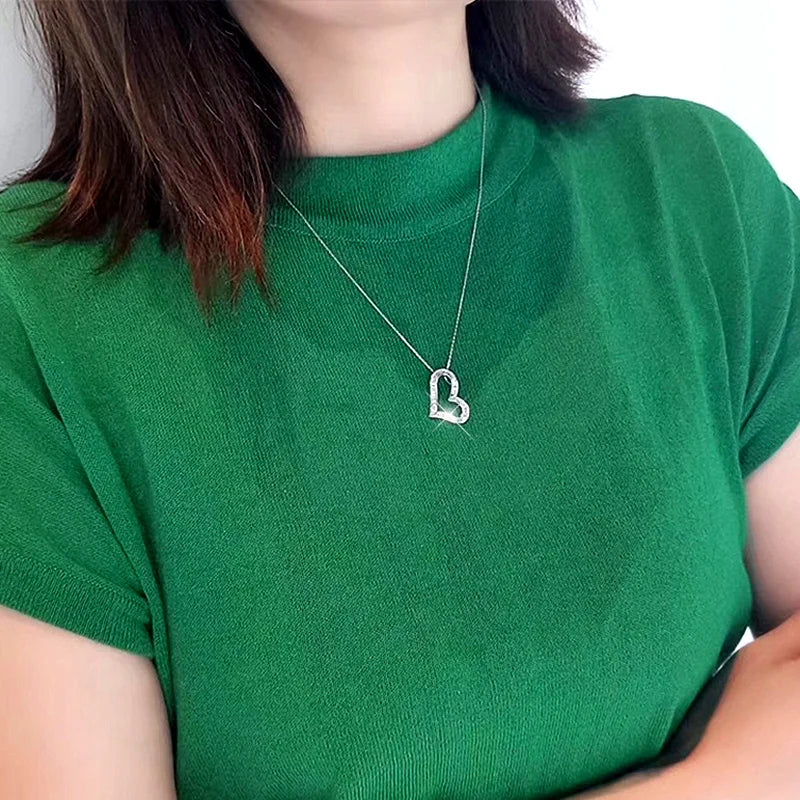 Huitan Heart Pendant Necklace – Shiny CZ Women's Jewelry