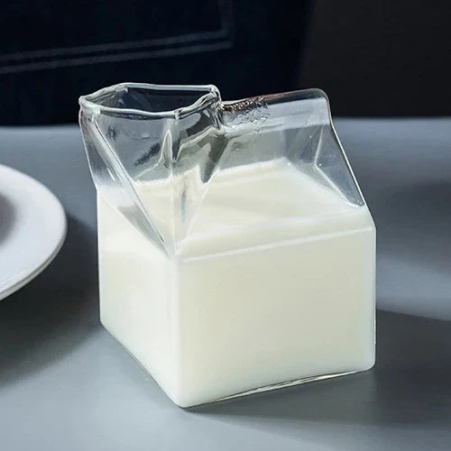 KEMORELA Milk Box Shape Glass Cup 250ml – Cute Drinkware