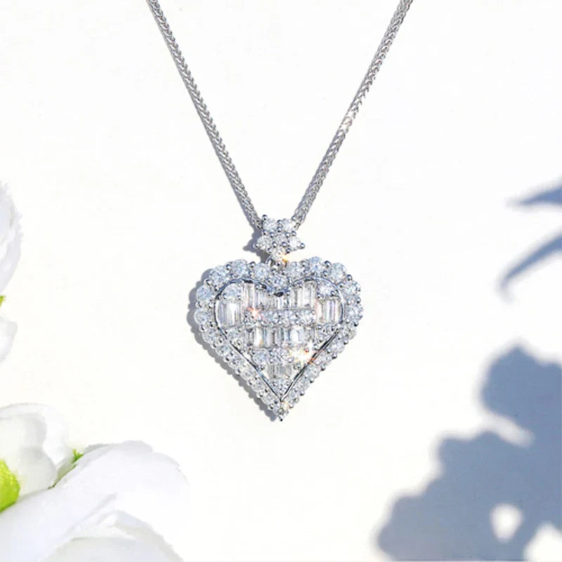 Huitan Heart CZ Pendant Necklace – Women's Gift Jewelry