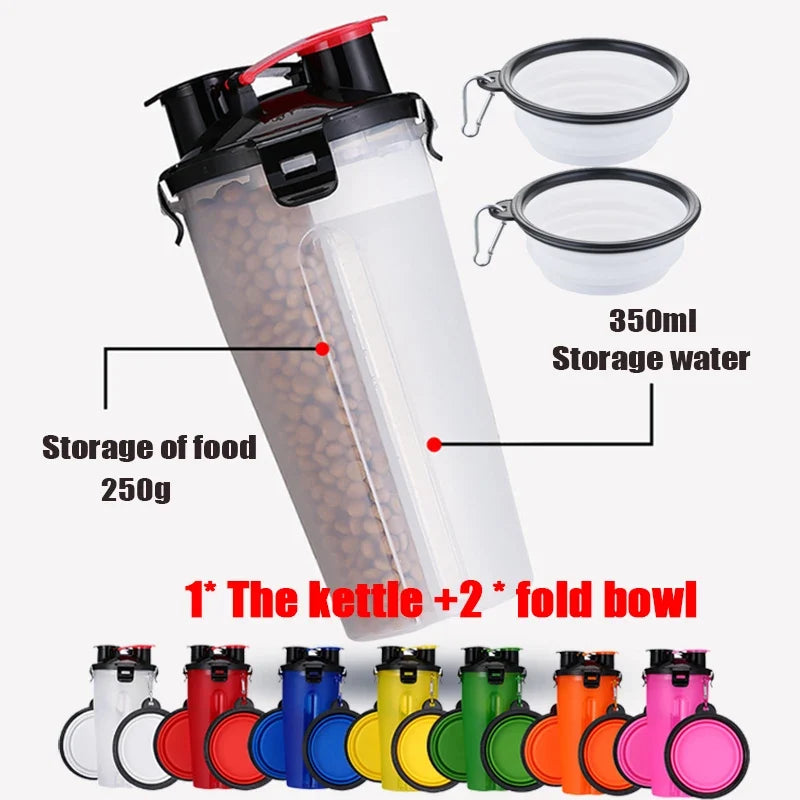 2-in-1 Portable Pet Food & Water Bottle with Folding Bowl