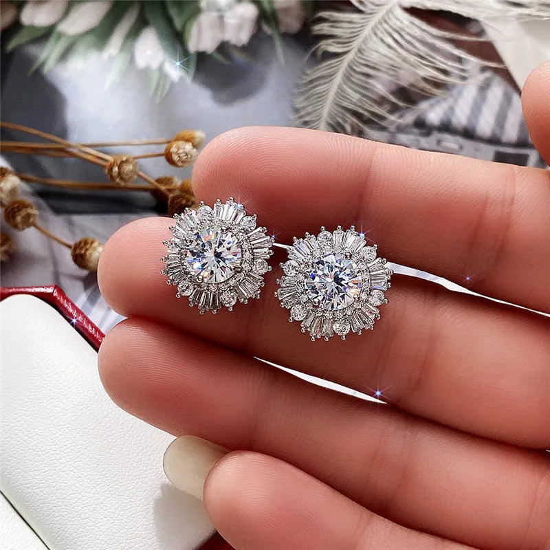 Huitan Flower Stud Earrings – AAA Cubic Zirconia | Women's Jewelry