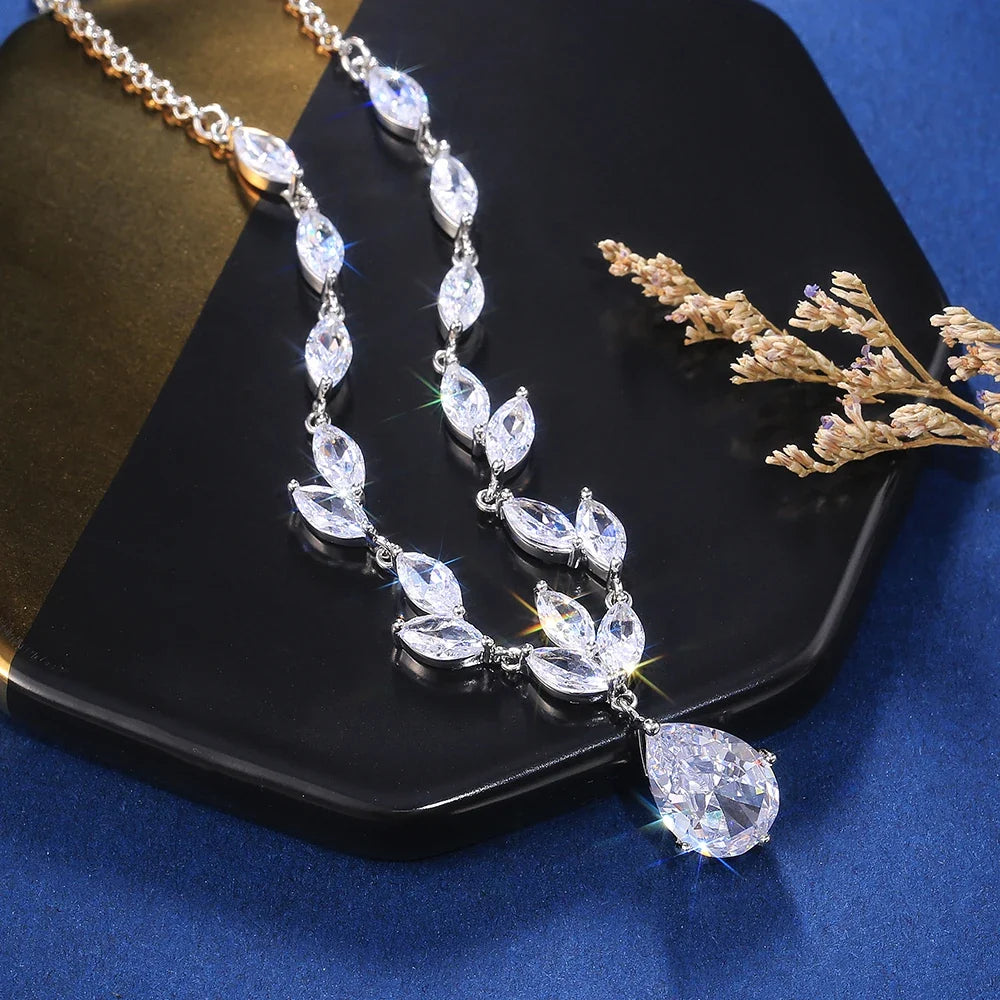 Huitan Water Drop CZ Pendant Necklace | Iced Out Women's Jewelry