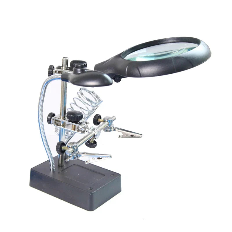 LED Desktop Magnifier with Light – 3 Lens 2.5x–10x Stand