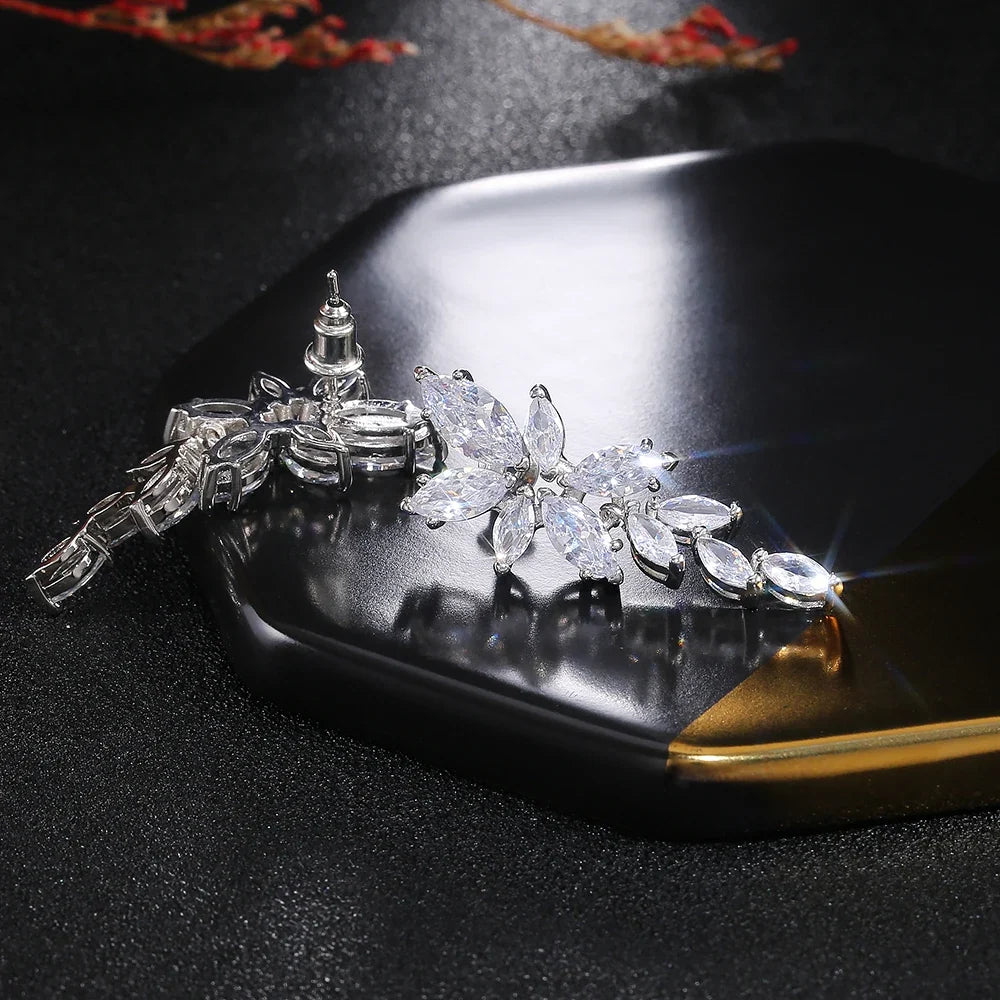Huitan Marquise CZ Leaf Drop Earrings – Silver Fashion Jewelry