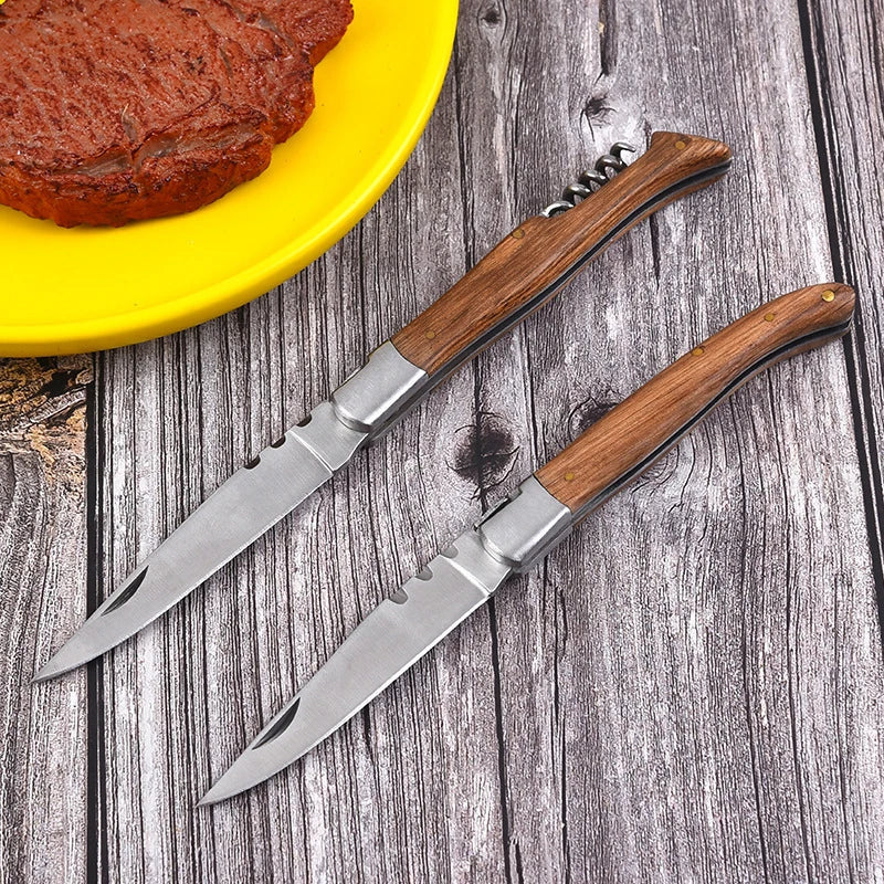 Wood Handle Folding Knife with Corkscrew | Pocket Carry Knife