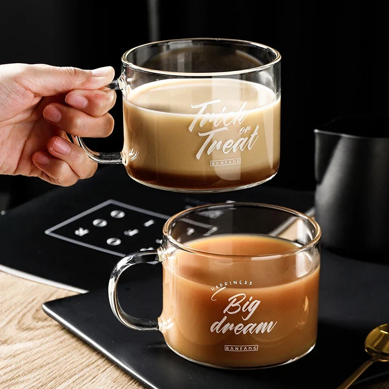 KEMORELA 500ml Creative Letter Glass Mug with Handle