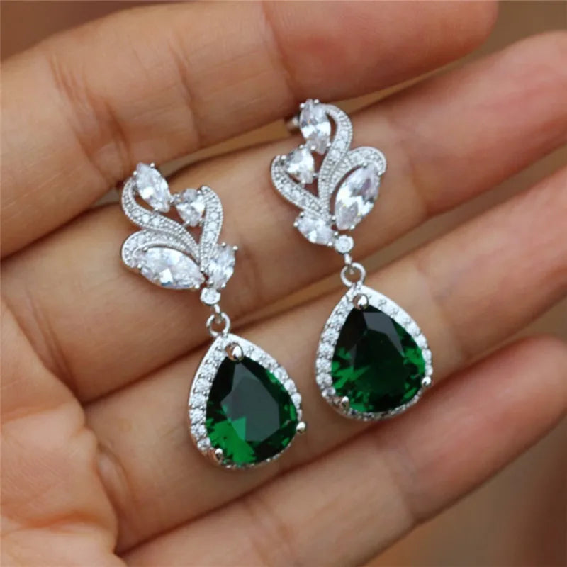 Huitan Green Teardrop CZ Drop Earrings | Women's Fashion Jewelry