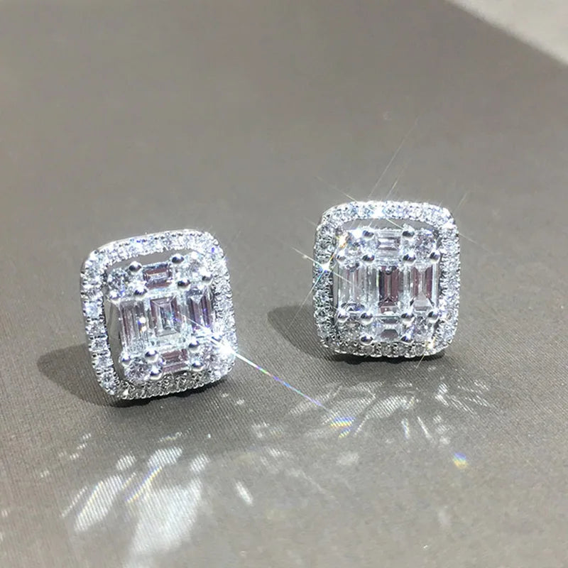Huitan Geometric Cubic Zirconia Stud Earrings | Women's Fashion