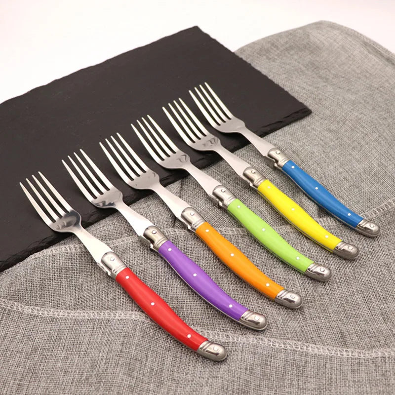 6-Piece Laguiole Rainbow Steak Fork Set – Colorful Cutlery