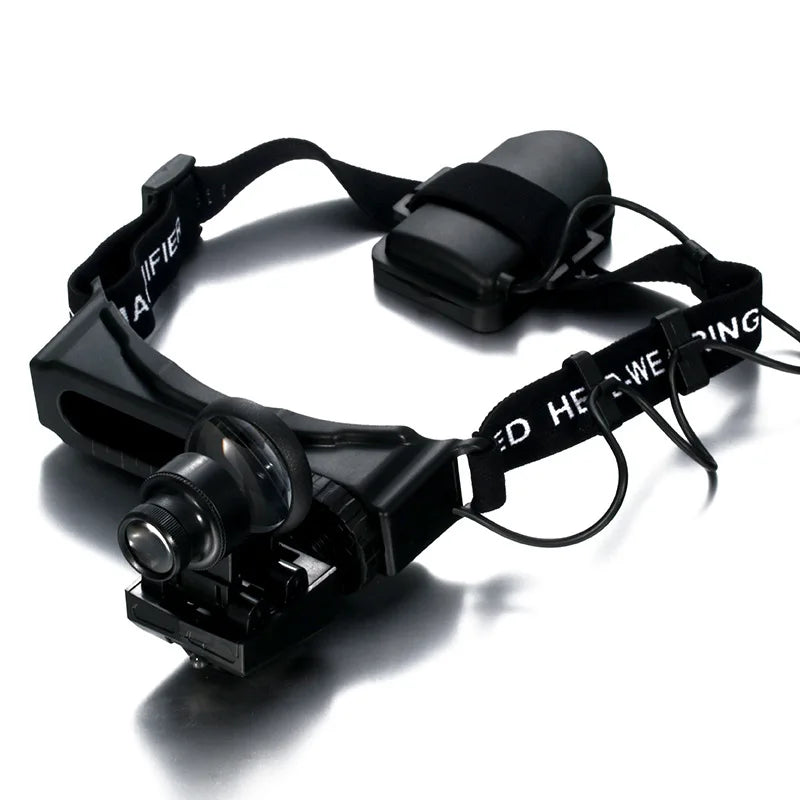 LED Head Magnifier Glasses 5x–20x – Wearable Loupe with Light