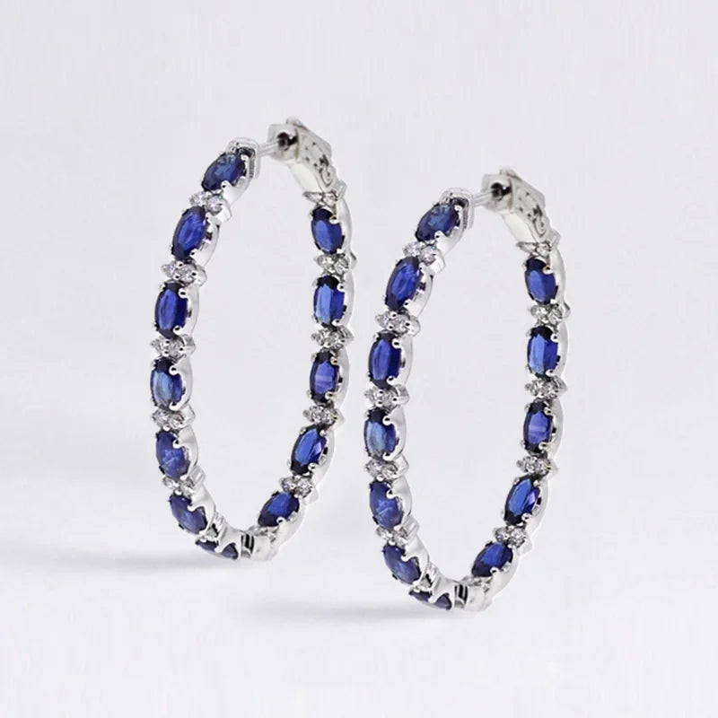 Huitan Blue White Cubic Zirconia Hoop Earrings for Women