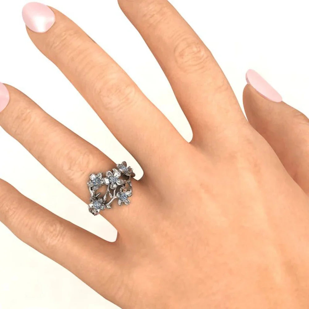 Huitan Crystal Flower Ring – Cubic Zirconia Statement Ring