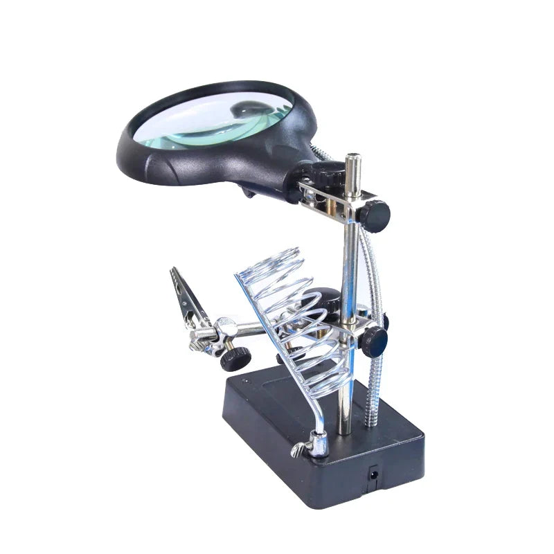LED Desktop Magnifier with Light – 3 Lens 2.5x–10x Stand