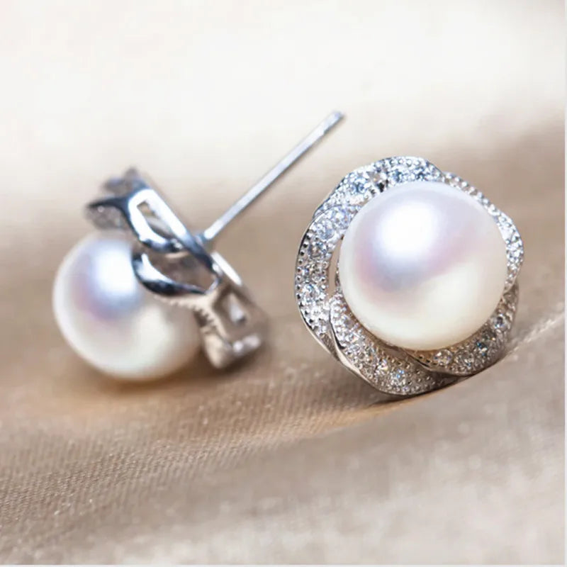 Huitan Pearl & CZ Flower Stud Earrings – Women's Elegant Jewelry
