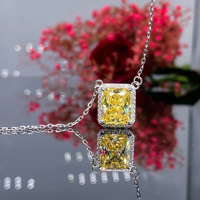 Huitan Yellow CZ Pendant Necklace – Silver O-Chain for Women