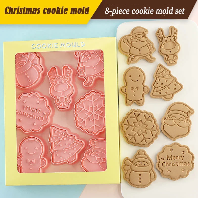 8-Piece Christmas & Halloween Cookie Cutter 3D Stamp Set