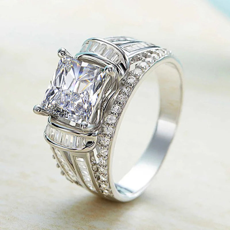 Huitan Princess Cut CZ Ring – Women's Iced Out Wedding Band