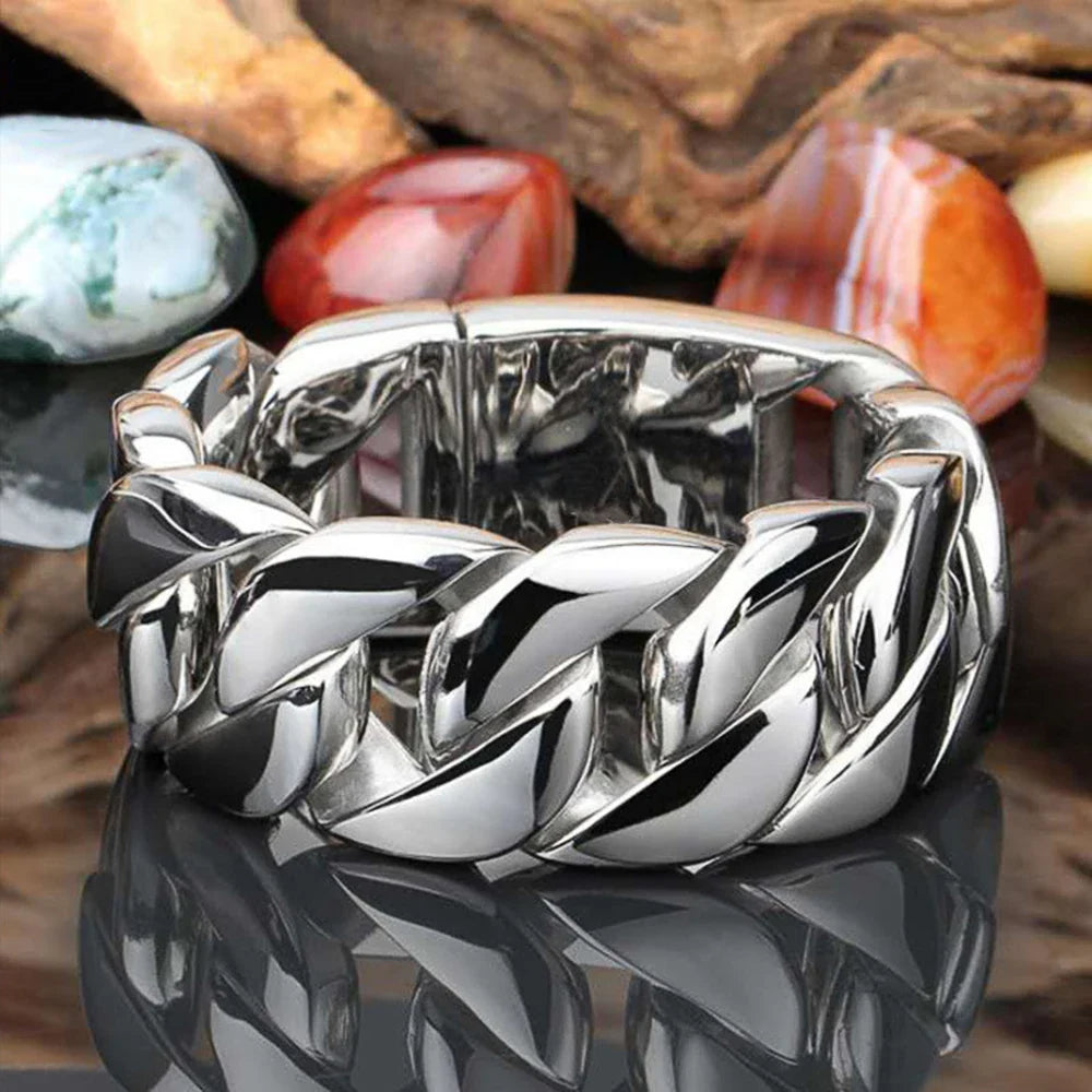 Huitan Chain Link Ring – Unisex Hip-Hop Brass Band Sizes 7–12