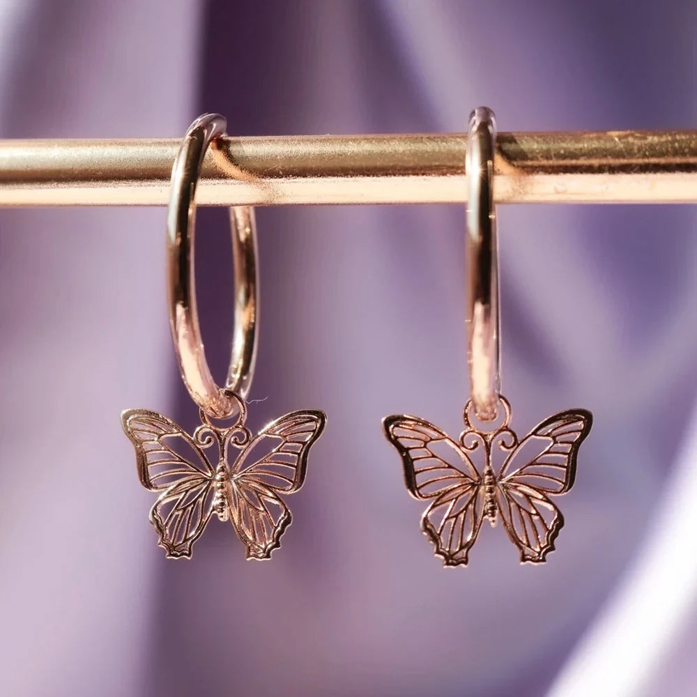 Huitan Rose Gold Butterfly Bow Drop Earrings | Women's Jewelry