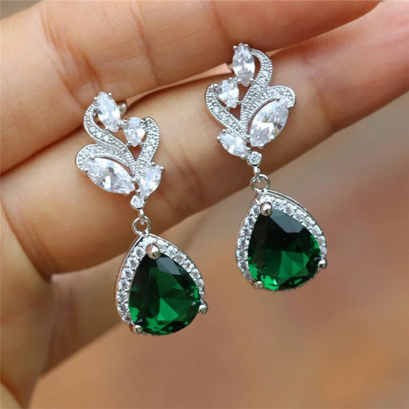 Huitan Green Teardrop CZ Drop Earrings | Women's Fashion Jewelry