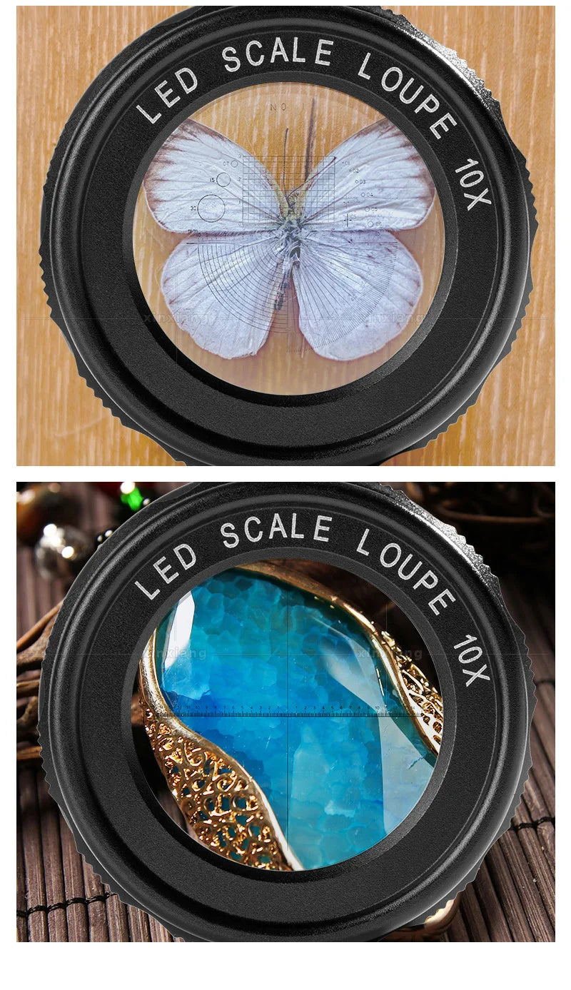 10X LED Loupe Magnifier USB Rechargeable with Measuring Scale