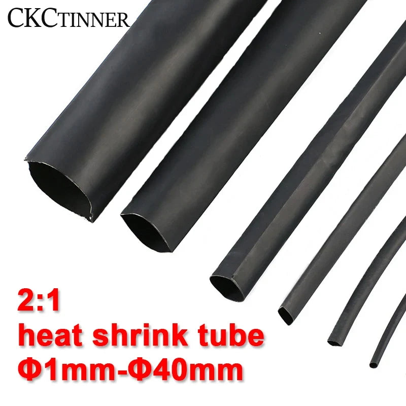Black Heat Shrink Tubing 2:1 | 1mm–40mm Wire Wrap Sleeve