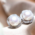 Huitan Pearl & CZ Flower Stud Earrings – Women's Elegant Jewelry