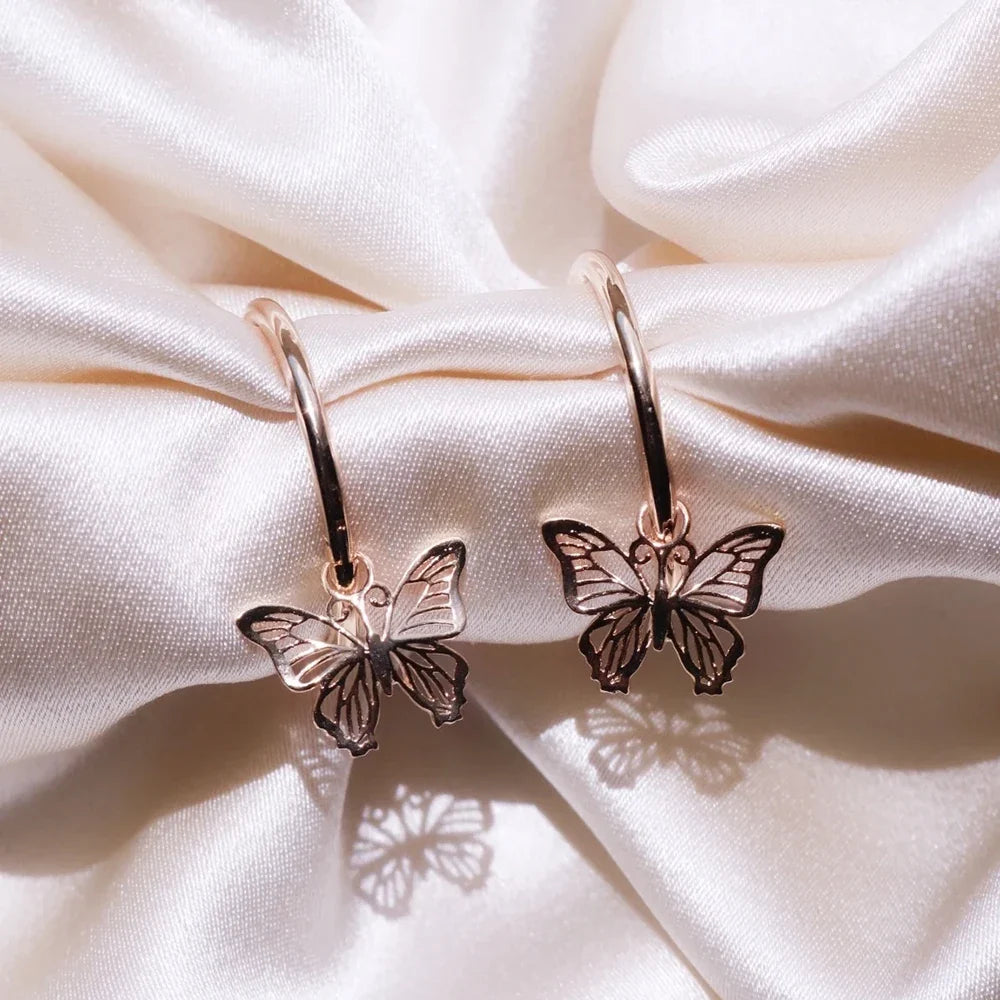 Huitan Rose Gold Butterfly Bow Drop Earrings | Women's Jewelry